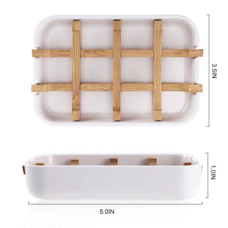 Fufengz Bamboo Wooden Soap Dishes for Bathroom Bar Soap Holder Shower Soap Holder Sink Deck Bathtub Shower Tray (One Pieces White) - Image 2